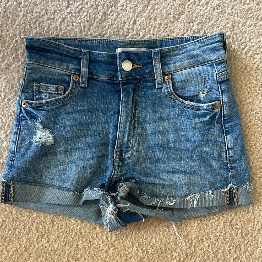 H&M Blue Jean Shorts with Distressed Details